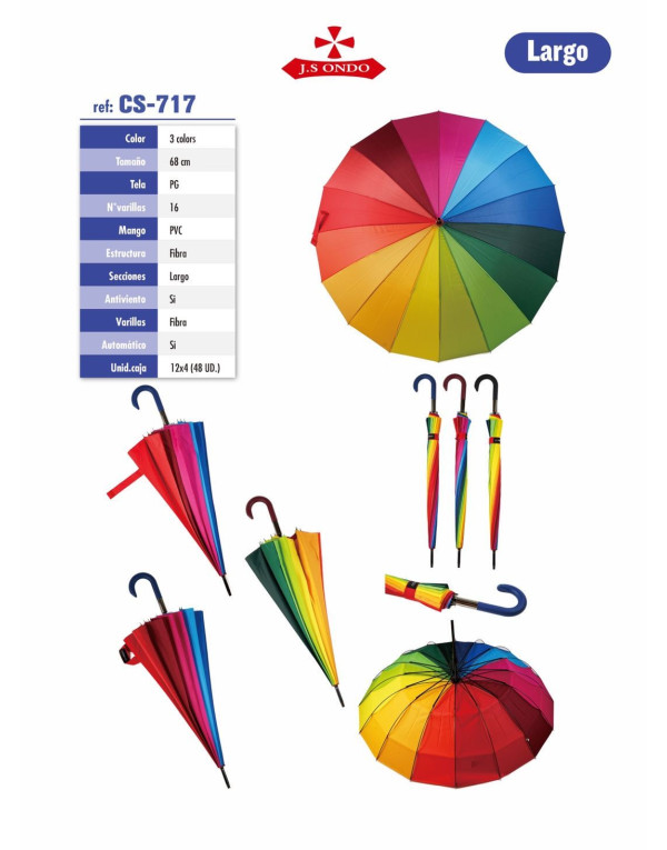 iX-brella Paraguas XXL arco iris 129 cm, fibra de vidrio, ligero, colorido,  grande, Arco iris - Mango de gancho redondo, 129 cm, Paraguas XXL -  Comunidad Golf - Revista y tienda de golf